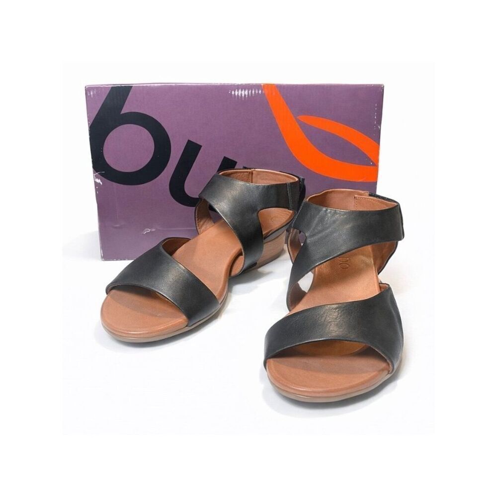 Bueno Lizzie Black Leather Slingback Low Heel Sandals Women EU 40 US 9.5-10